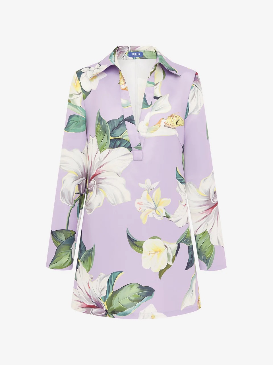 Leo Lin Acacia Mini Dress Lily Lilac Floral Size 12 Nwt Designer Shirt Dress